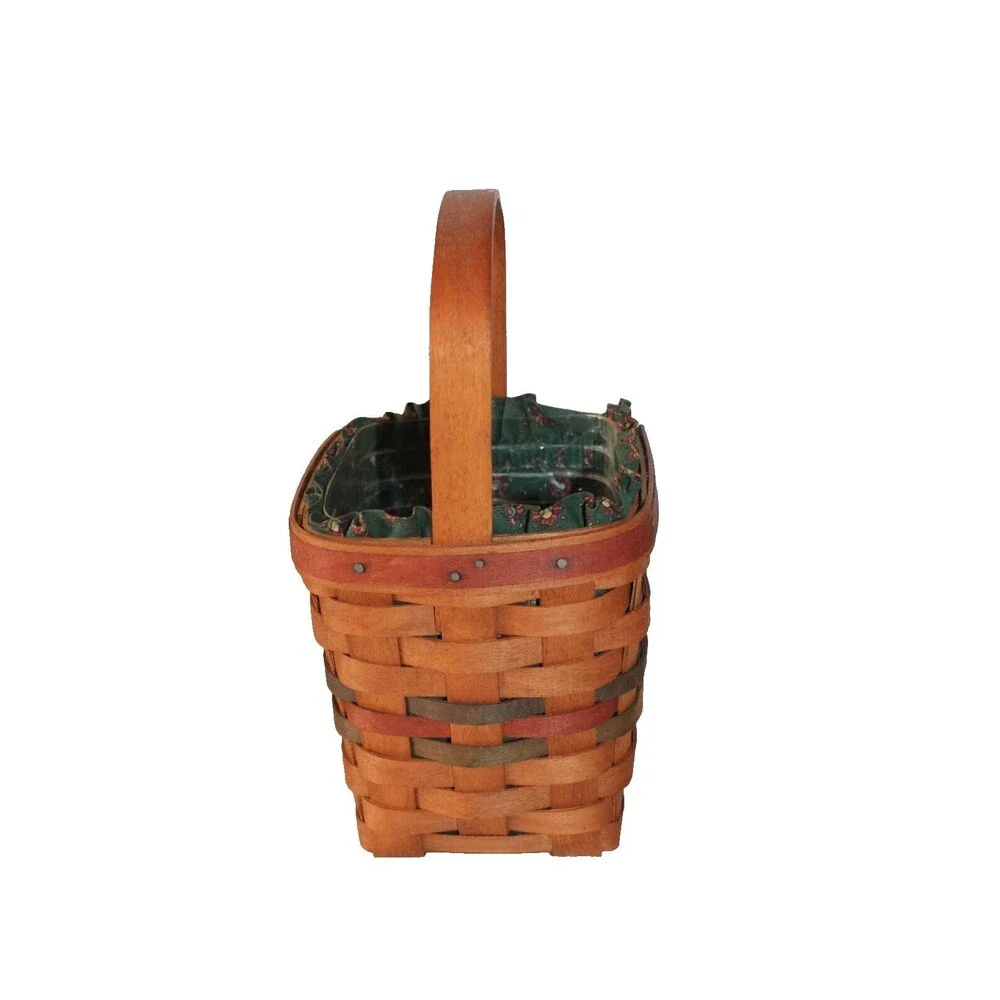 1992 Longaberger Basket Small w/ Plastic &Floral Green Liner 10